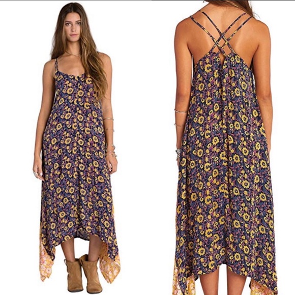 Billabong Floral Mixed Media Strappy Back Boho Maxi Dress Size XS - Picture 11 of 11